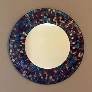 Mosaic Wall Mirror Purple, Gold, & Blue design, hand made in Bali  15 3/4” round